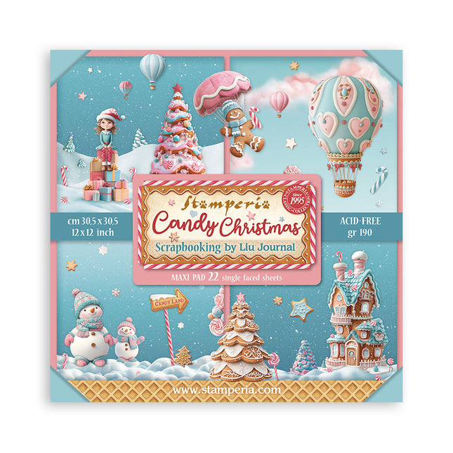 Papierblok 30,5x30,5 cm - 22 vellen - Enkelzijdig - Candy Christmas