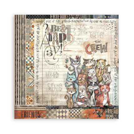 Papierblok 30,5x30,5 cm - 22 vellen - Enkelzijdig - Furry Friends