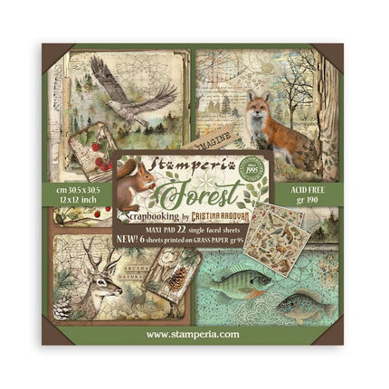 Papierblok 30,5x30,5 cm - 22 vellen - Enkelzijdig - 18 printed sheets + 6 Grass paper  Forest