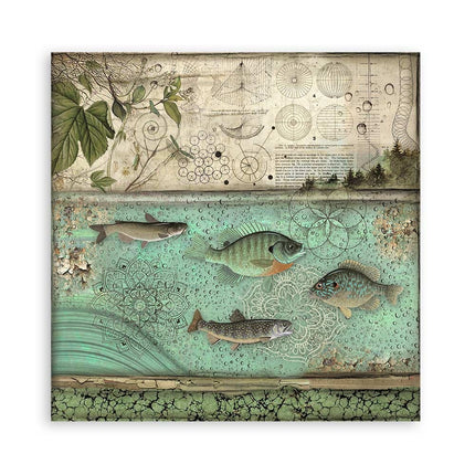 Papierblok 30,5x30,5 cm - 22 vellen - Enkelzijdig - 18 printed sheets + 6 Grass paper  Forest