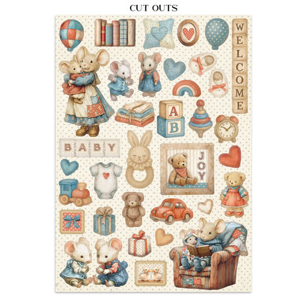Junk journal stickers, cut-outs, backgrounds - Baby