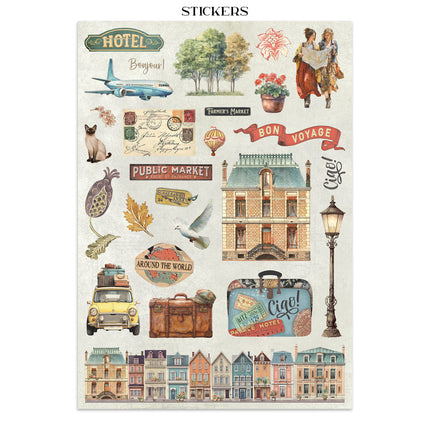 Junk journal stickers, cut-outs, backgrounds - Art of Travelling