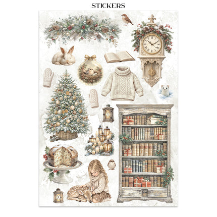 Printed Art Junk journal: stickers, cut-outs, backgrounds for Art and Craft - White Christmas