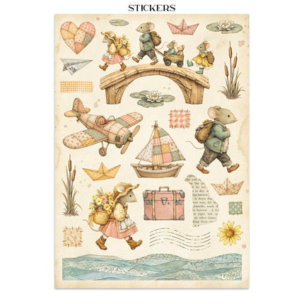 Printed Art Junk journal: stickers, cut-outs, backgrounds for Art and Craft - Cozy Family