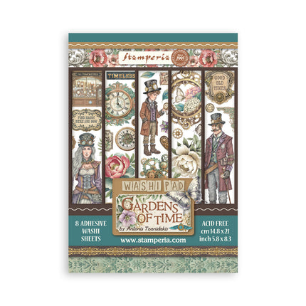 Printed Washi pad for Art and Craft A5 8 sheets - Gardens of Time