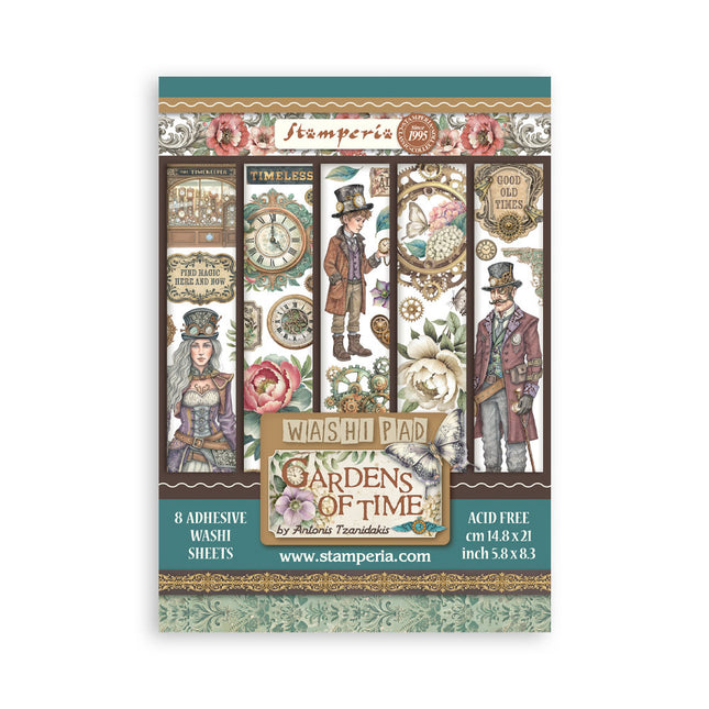 Printed Washi pad for Art and Craft A5 8 sheets - Gardens of Time