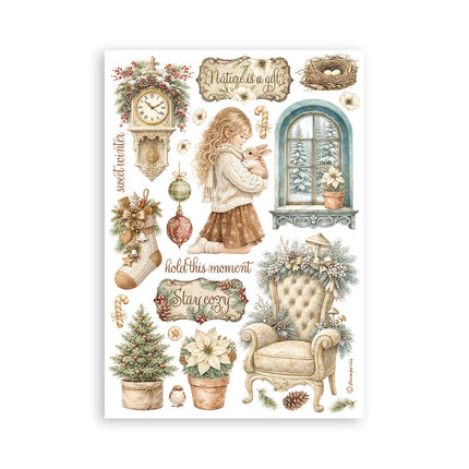 Printed Washi pad for Art and Craft A5 8 sheets - White Christmas