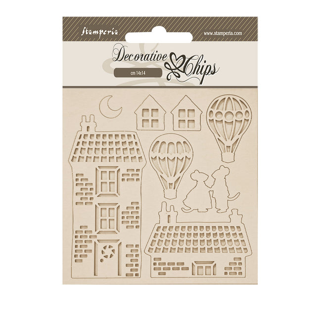 Decorative chips cm 14x14 - Family House and balloons