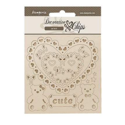Decorative chips cm 14x14 - Baby heart and bears