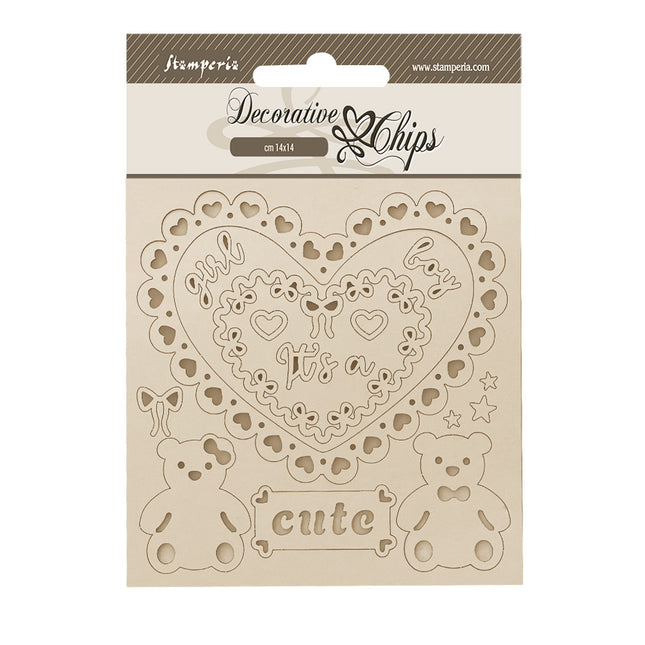 Decorative chips cm 14x14 - Baby heart and bears