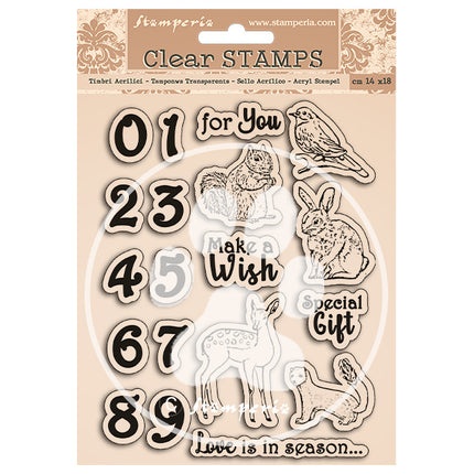 Acrylic stamp cm 14x18 - Romantic Cozy winter numbers and animals