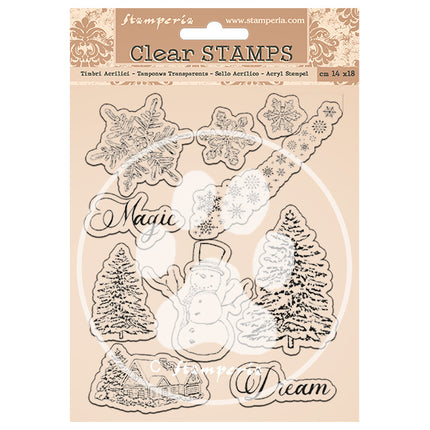 Acrylic stamp cm 14x18 - Romantic Home for the holidays snowflakes, tree
