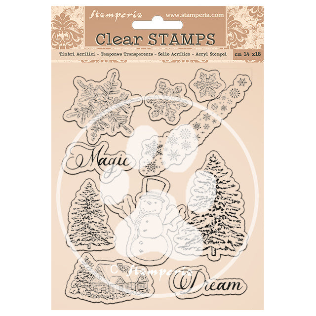Acrylic stamp cm 14x18 - Romantic Home for the holidays snowflakes, tree