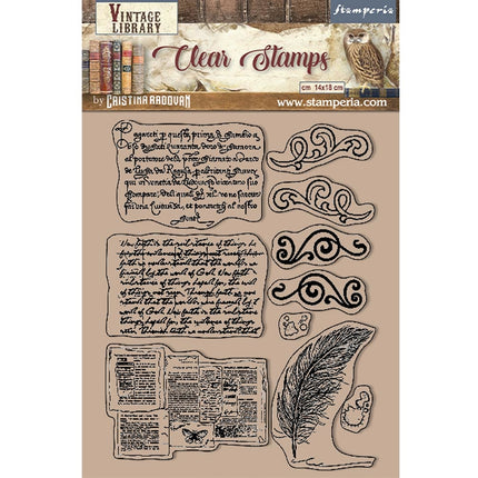 Acrylic stamp cm 14x18 - Vintage Library calligraphy