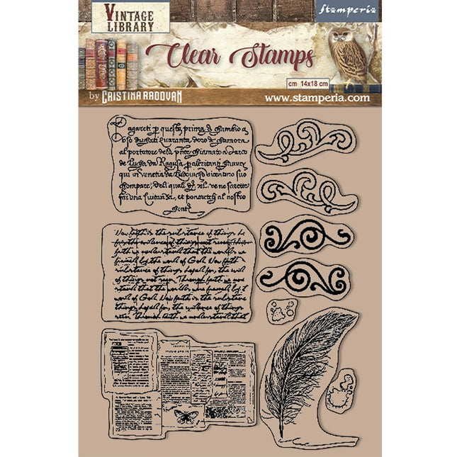 Acrylic stamp cm 14x18 - Vintage Library calligraphy