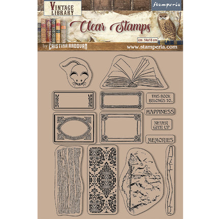 Acrylic stamp cm 14x18 - Vintage Library labels