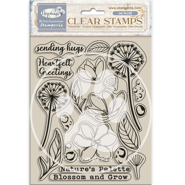 Acrylic stamp cm 14x18 - Create Happiness Dewdrops blossoms