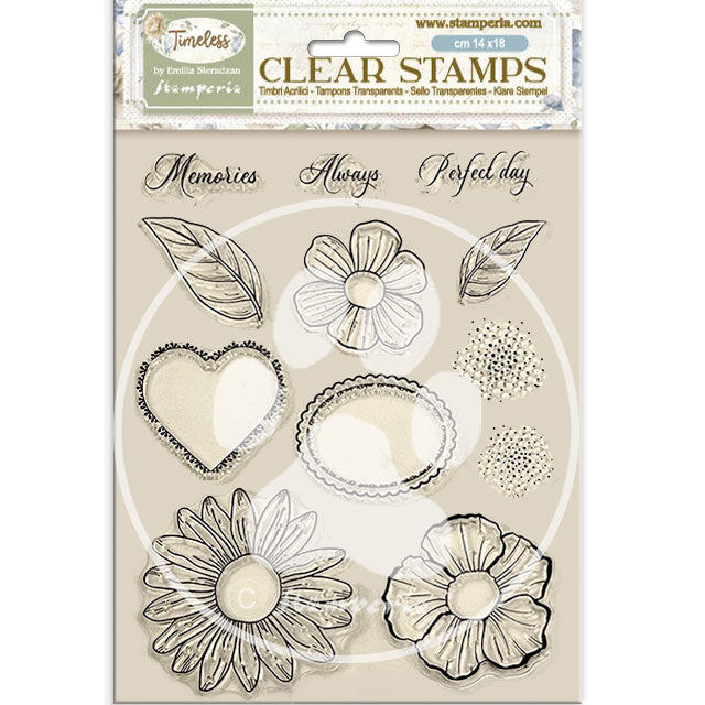 Acrylic stamp cm 14x18 - Timeless flowers and hearts