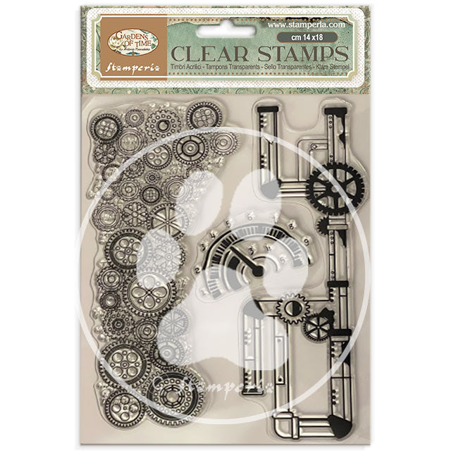 Decorative Acrylic stamp design for Art and Craft cm 14x18 - Gardens of Time tubes and clocks