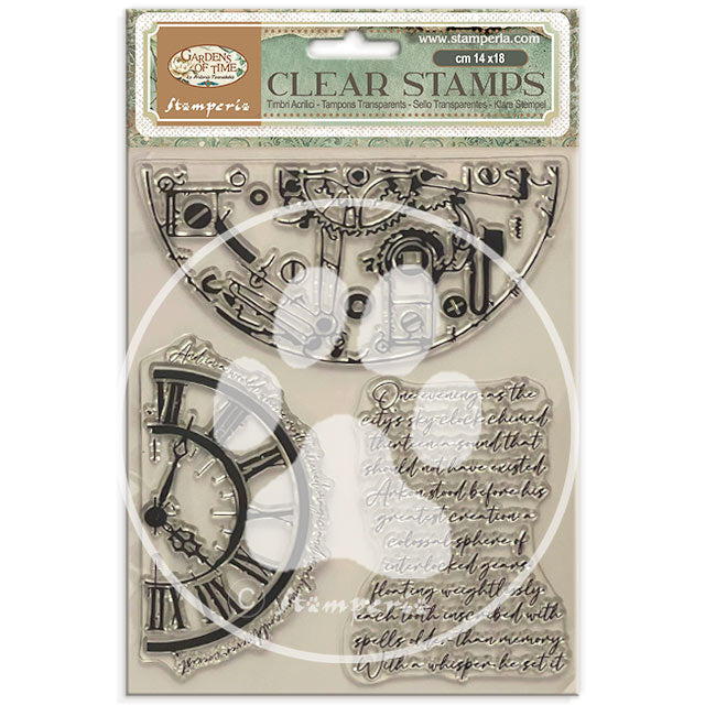 Decorative Acrylic stamp design for Art and Craft cm 14x18 - Gardens of Time half clocks and writings