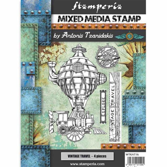Mixed Media Stamp cm 15x20 Sir Vagabond vintage travel