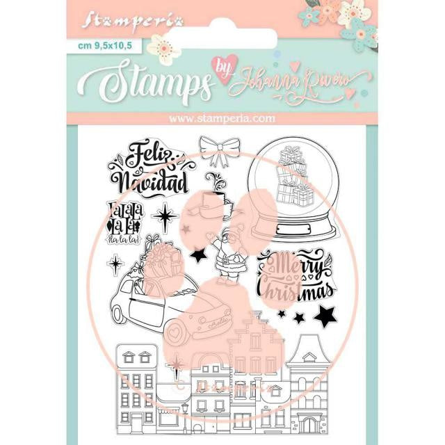 Acrylic stamp cm. 14x18 Christmas rose Feliz Navidad